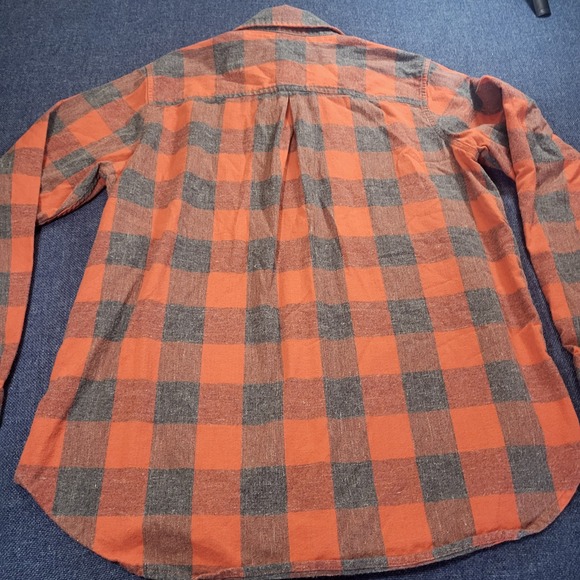 REI Co-op Mens Large Orange Gray Buffalo Plaid Organic Cotton Flannel Shirt - Picture 9 of 10